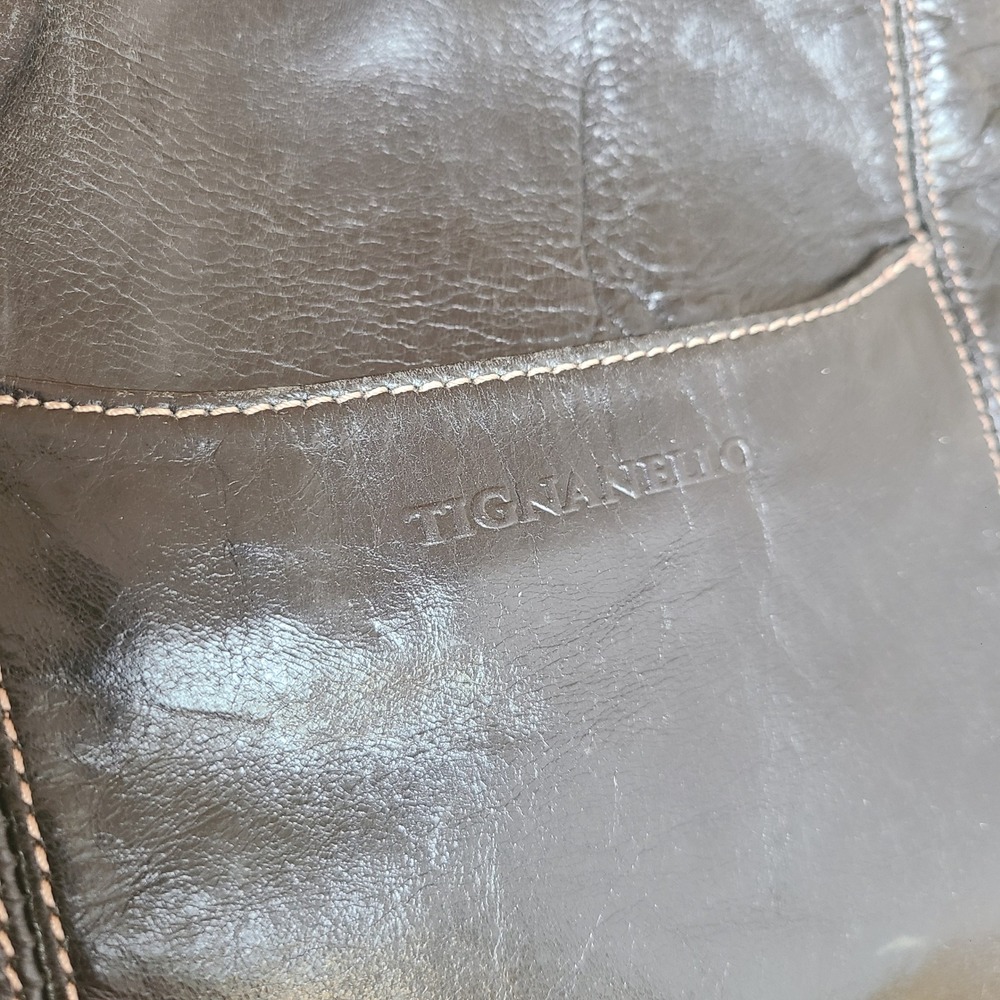 Tignanello Black Leather Shoulder Bag‎ Minimalist Retro 90s Classic Logo Charm - Picture 9 of 11